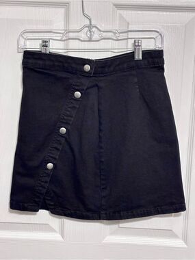 We The Free Black Asymmetrical Wrap A-line Denim Snap Mini Skirt Women’s Size 6